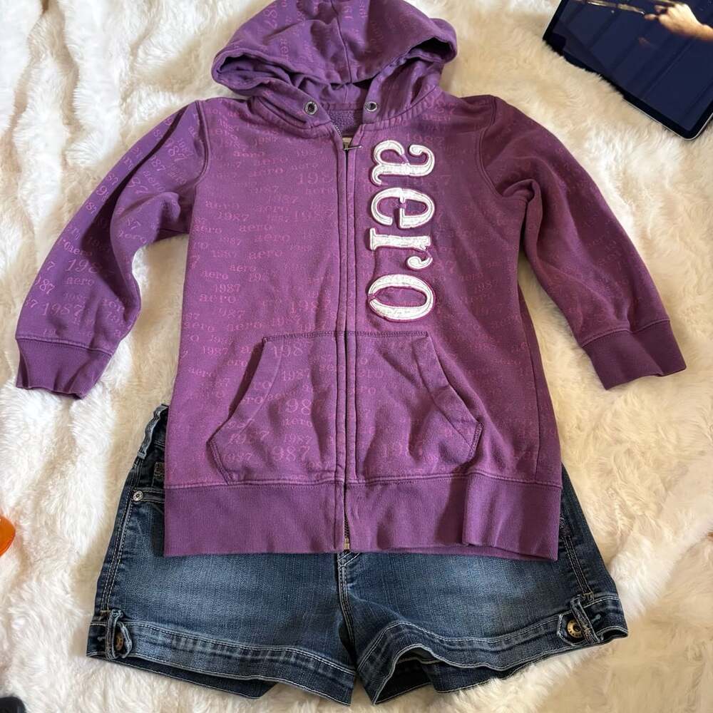 Aeropostale Full-Zip Hoodie Size M Purple Logo Sweatshirt